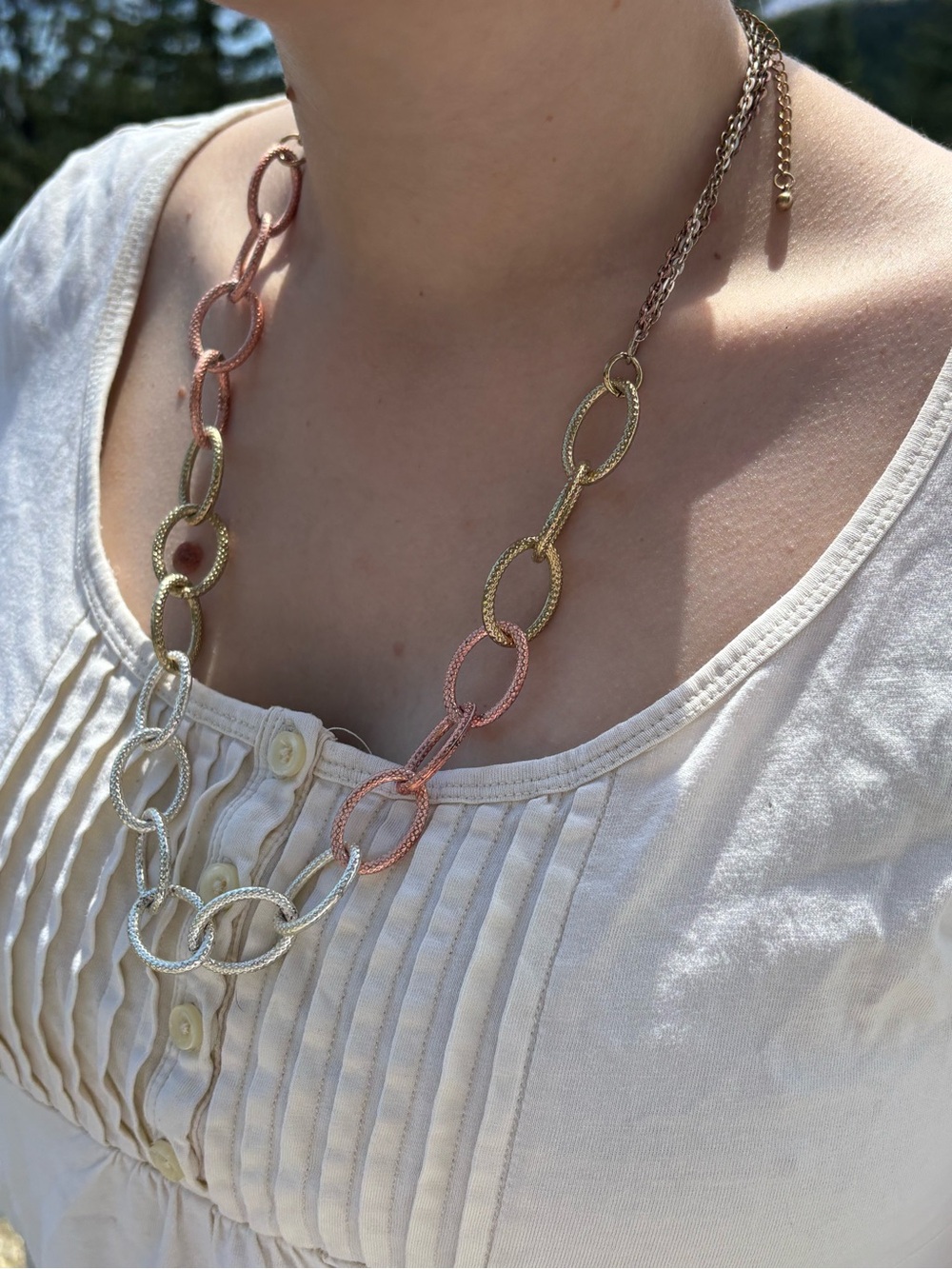 Vintage Rose Gold Silver Tone Oval links Chain Necklace